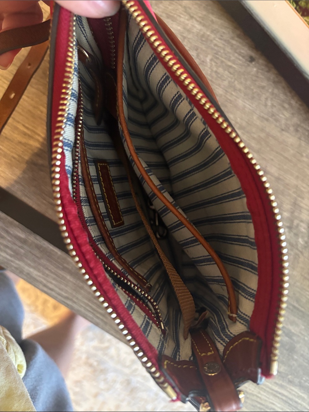 Dooney & Bourke Nylon Red Crossbody with Brown Leather Trim Adjustable Straps - Picture 15 of 15
